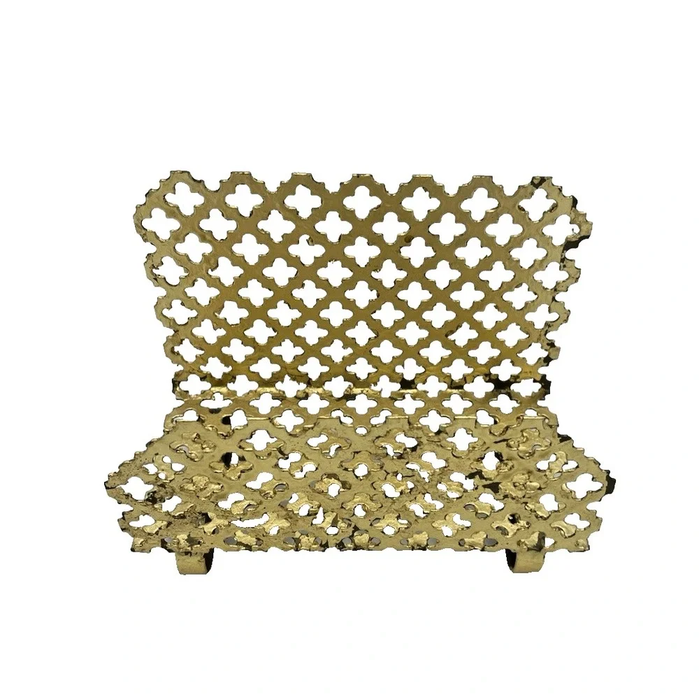Vintage Mid Century‎ Gold Metal Mesh Letter or Napkin Holder Gold Gilded